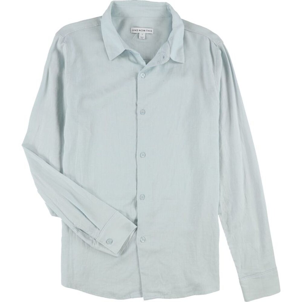 And Now This Mens Linen-Blend Button Up Shirt, Blue, S Neck, DM
